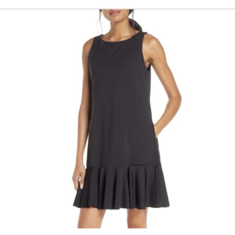 Tommy Bahama Flounce Hem Tank Dress with Pockets Size Small Performance Black
